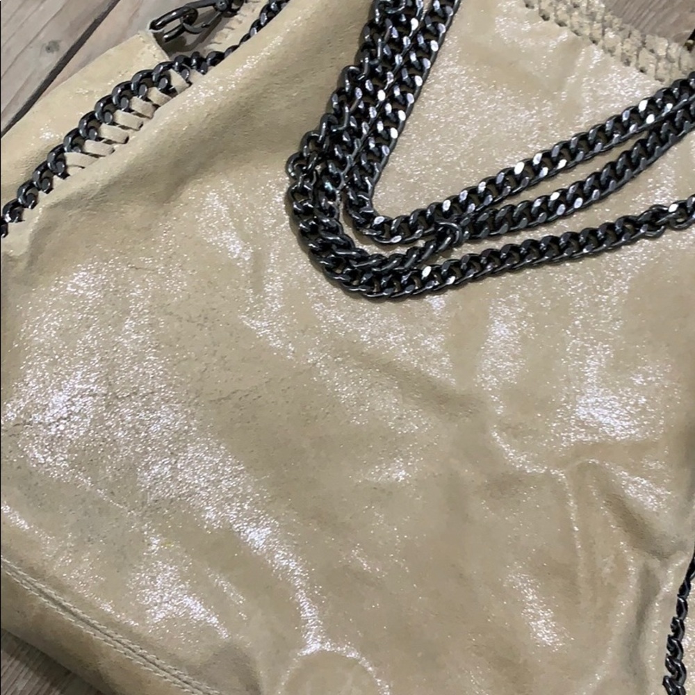 Arturo Vannini chain handbag tan with pewter chain